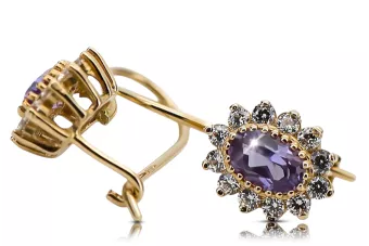 Жовтий 14K Золото 585 Олександрит Принцеса Сережки Cec026y Російська радянська візерункова ювелірна арт-деко