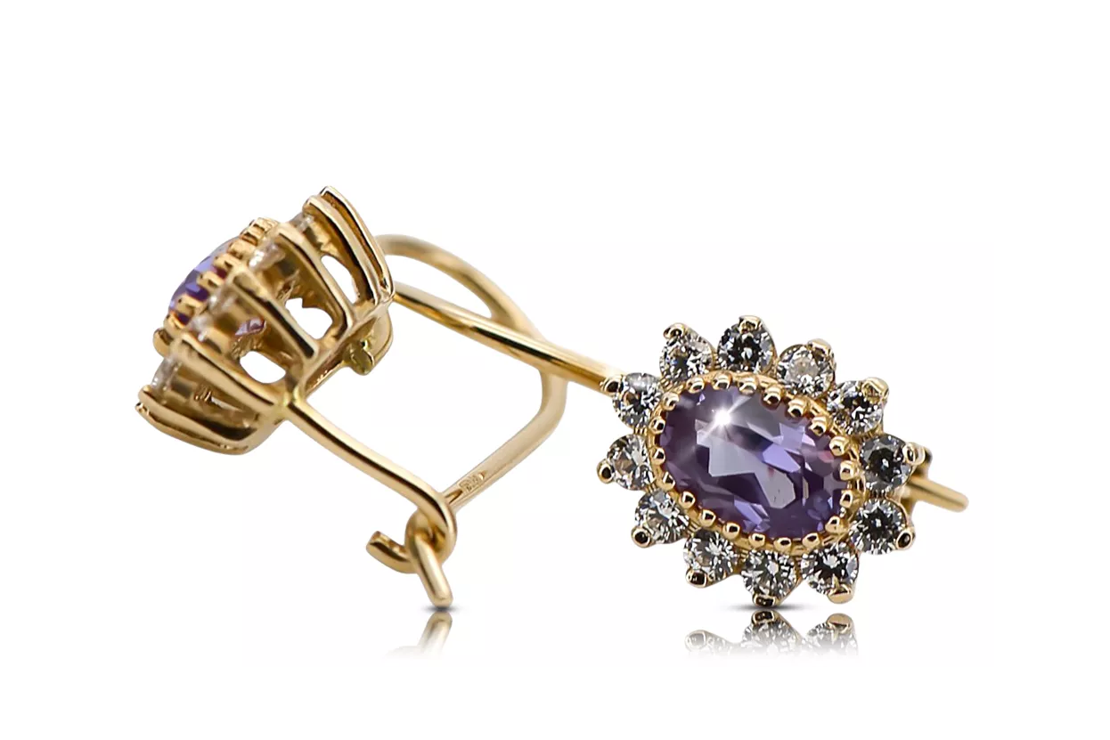 Желтый 14K Gold 585 Alexandrite Принцесса Серьги CEC026Y Российские Советские Винтажные Ювелирные Изделия Арт Деко Стиль
