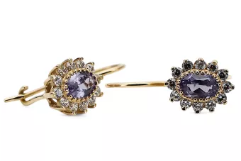 الأصفر 14 كيلو الذهب 585 الأقراط الأميرة الإسكندريت CEC026Y الروسية السوفيتية خمر مجوهرات الفن ديكو ستايل