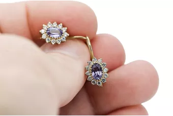 Žlutá 14k Gold 585 Alexandrite Princess Náušnice CEC026Y Ruský sovětský vinobraní šperky Art Deco Style