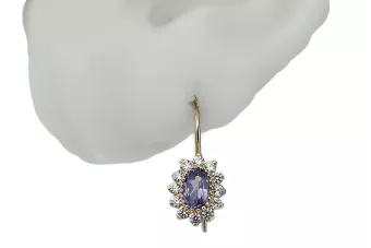 Жовтий 14K Золото 585 Олександрит Принцеса Сережки Cec026y Російська радянська візерункова ювелірна арт-деко