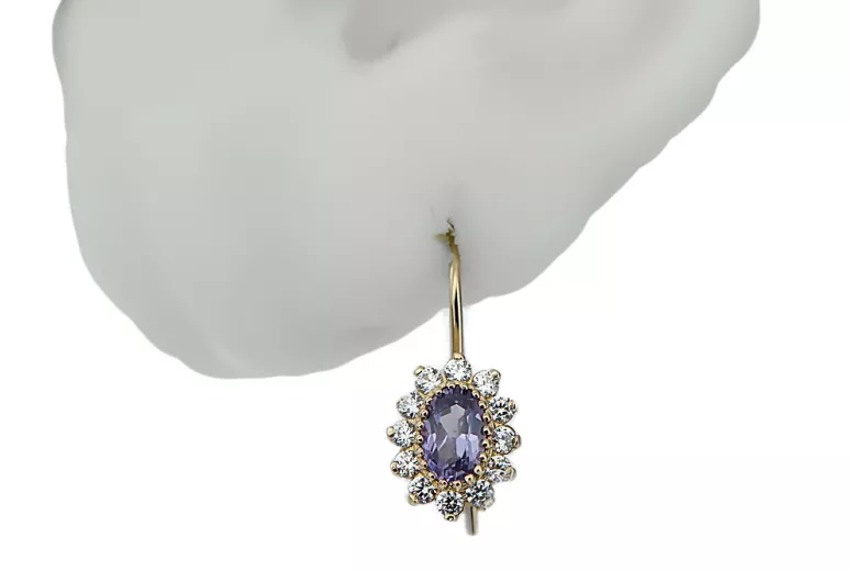 Gelb 14 Karat Gold 585 Alexandrite Prinzessin Ohrringe CEC026Y Russischer sowjetischer Vintage Schmuck Art Deco-Stil