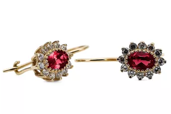 14k geltonas auksas 585 Ruby auskarai cec026y-rb Rusų Tarybinis TSRS Vintažiniai amatai Art Deco style Rusiškas sovietinis SSRS 