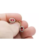 Yellow 14k gold 585 Ruby earrings cec026y-rb Russian Soviet USSR Vintage Art Deco style