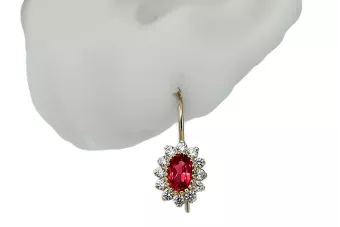 14k geltonas auksas 585 Ruby auskarai cec026y-rb Rusų Tarybinis TSRS Vintažiniai amatai Art Deco style Rusiškas sovietinis SSRS 
