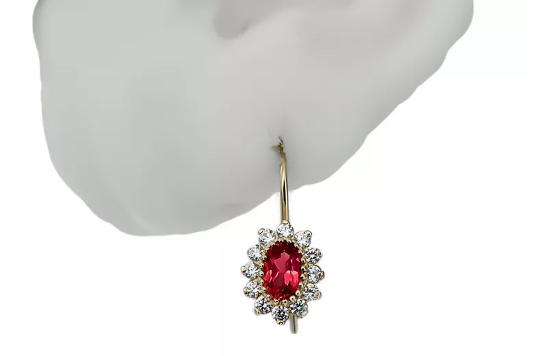 Yellow 14k gold 585 Ruby earrings cec026y-rb Russian Soviet USSR Vintage Art Deco style