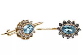 Yellow 14k gold 585 Aquamarine earrings cec026y-aq Russian Soviet USSR Vintage Art Deco style