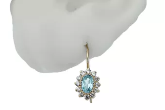 14k geltonas auksas 585 Aquamarine auskarai cec026y-aq Rusų Tarybinis TSRS Vintažiniai amatai Art Deco style Sovietinis vintažo 