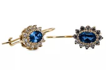 14k geltonas auksas 585 Sapphire auskarai cec026y-sp Rusų Tarybinis TSRS Vintažiniai amatai Art Deco style Rusiški vintažo papuo