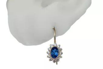 14 كارت من الذهب الأصفر 585 Sapphire أقراط cec026y-sp روسي سوفيتي الاتحاد السوفيتي فينتاج آرت ديكو style Art Deco