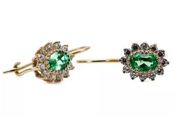 Aur galben 14K 585 Emerald cercei cec026y-em Rusesc Sovietic URSS Stil Vintage Art Deco style