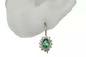 Aur galben 14K 585 Emerald cercei cec026y-em Rusesc Sovietic URSS Stil Vintage Art Deco style