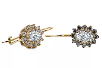 Oro amarillo de 14 quilates 585 Zircon pendientes cec026y-zi Ruso Soviético URSS Joyería vintage Art Deco style