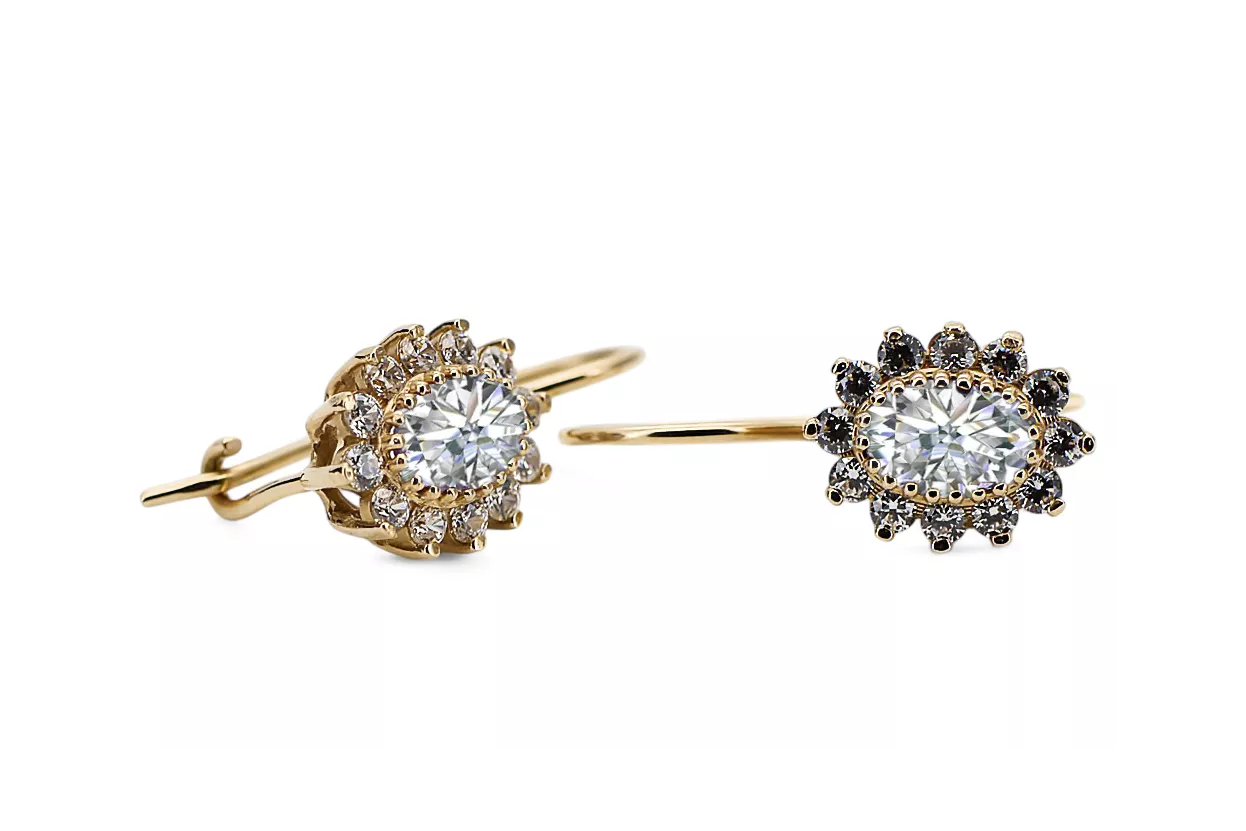 Yellow 14k gold 585 Zircon earrings cec026y-zi Russian Soviet USSR Vintage Jewelry Art Deco style