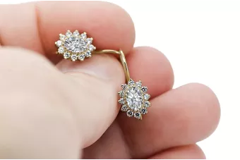 Or jaune 14 carats 585 Zircon des boucles d'oreilles cec026y-zi Russe Soviétique URSS Bijoux vintage Art Deco style