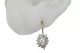 Oro amarillo de 14 quilates 585 Zircon pendientes cec026y-zi Ruso Soviético URSS Joyería vintage Art Deco style