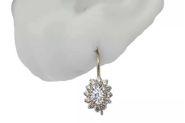 Yellow 14k gold 585 Zircon earrings cec026y-zi Russian Soviet USSR Vintage Jewelry Art Deco style