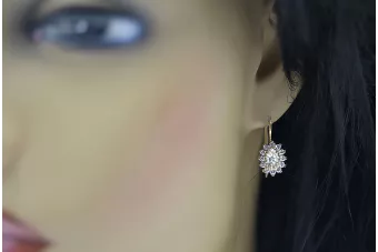 Yellow 14k gold 585 Zircon earrings cec026y-zi Russian Soviet USSR Vintage Jewelry Art Deco style