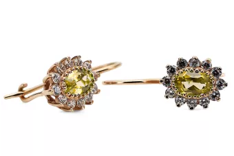 Aur galben 14K 585 Yellow Peridot cercei cec026y-yp Rusesc Sovietic URSS Vintage Art Deco style