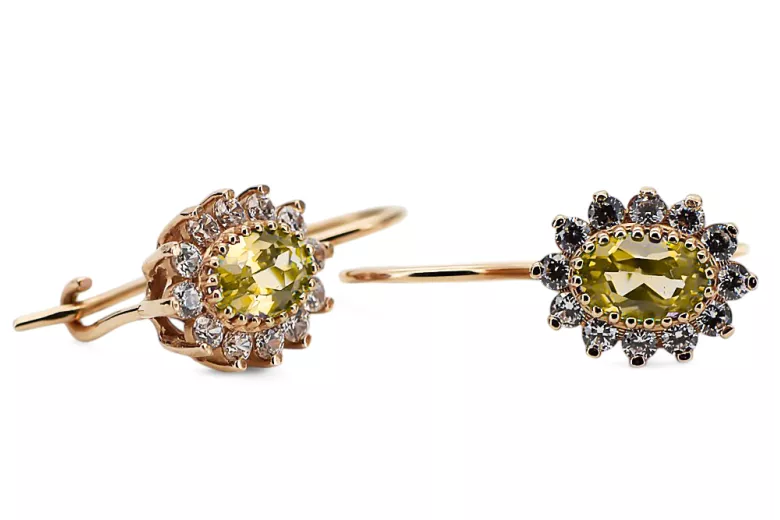 14-ка/желтое золото 585 Yellow Peridot Серьги cec026y-yp Русский Советский СССР Винтаж стиль Ар-деко style Art Deco