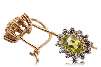 14k žluté zlato 585 Yellow Peridot náušnice cec026y-yp Russian Soviet USSR Vintage Art Deco style