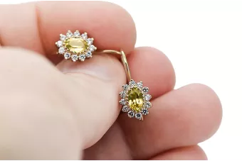 14k geltonas auksas 585 Yellow Peridot auskarai cec026y-yp Rusų Tarybinis TSRS Vintage Art Deco style Rusiškas sovietinis SSRS s