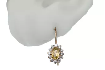 Or jaune 14 carats 585 Yellow Peridot des boucles d'oreilles cec026y-yp Russe Soviétique URSS Artisanat vintage Art Deco style