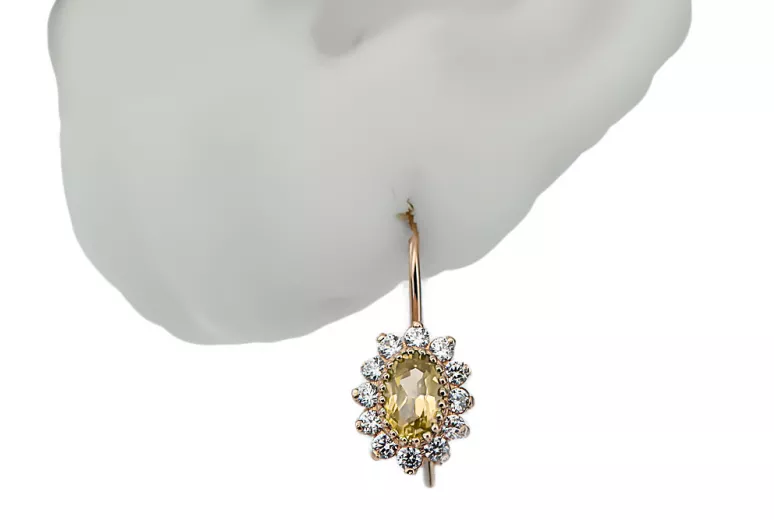 14k žluté zlato 585 Yellow Peridot náušnice cec026y-yp Russian Soviet USSR Vintage Art Deco style