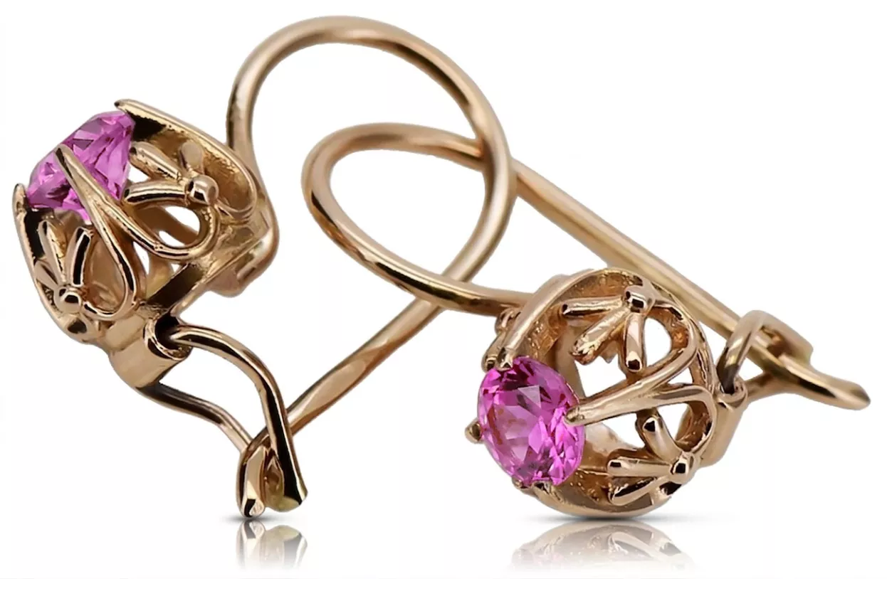 copy of Винтажные серьги из розового золота 14k 585 с александритом vec145