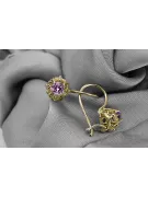 Yellow 14k gold 585 Amethyst earrings vec145y-am Russian Soviet USSR Vintage craft Art Deco style