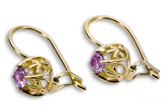 14k žluté zlato 585 Amethyst náušnice vec145y-am Russian Soviet USSR Vintage craft Art Deco style