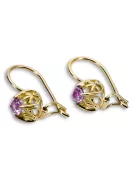 Yellow 14k gold 585 Amethyst earrings vec145y-am Russian Soviet USSR Vintage craft Art Deco style
