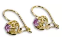 Yellow 14k gold 585 Amethyst earrings vec145y-am Russian Soviet USSR Vintage craft Art Deco style