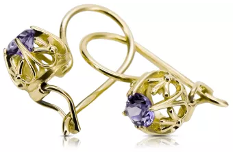 14K жълто злато 585 Alexandrite Обеци vec145y-ax Руски Съветски СССР Винтидж крафт Ар-деко style Art Deco