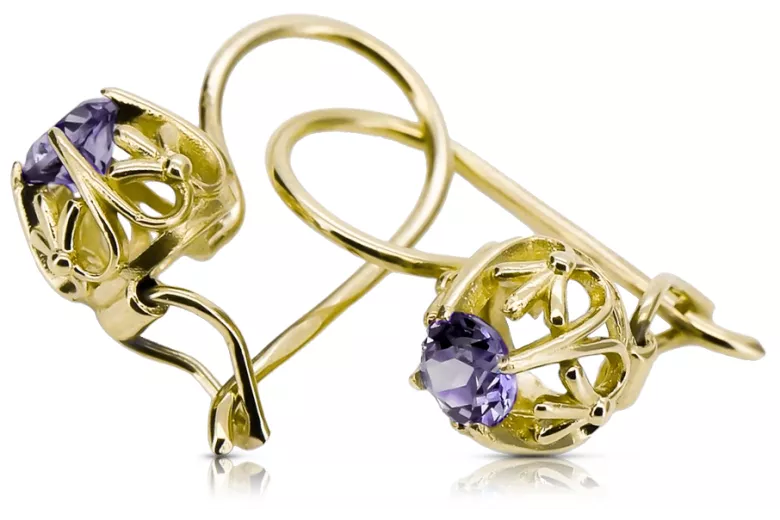 Oro amarillo de 14 quilates 585 Alexandrite pendientes vec145y-ax Ruso Soviético URSS Joyería vintage Art Deco style