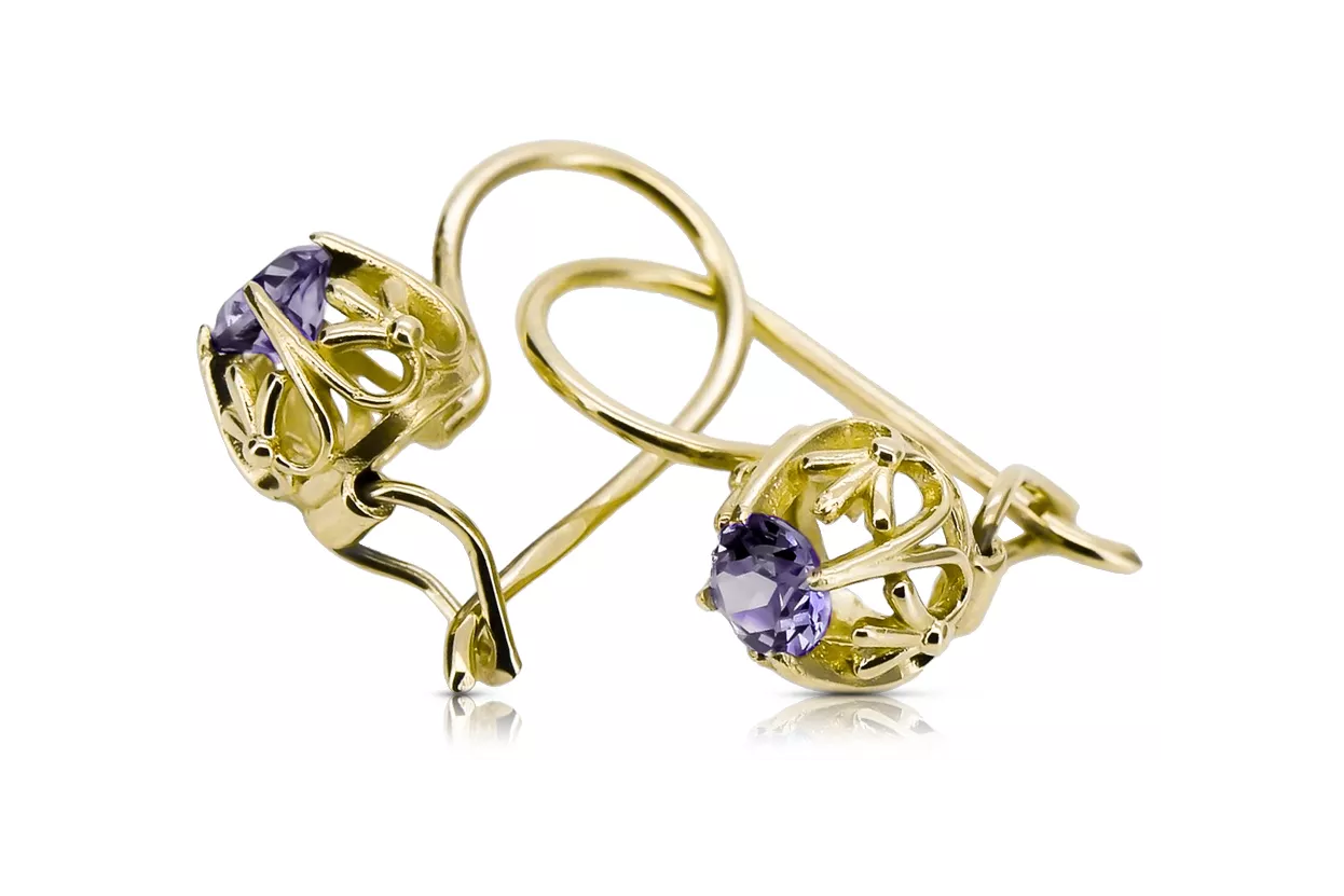 14k κίτρινο χρυσό 585 Alexandrite Σκουλαρίκια vec145y-ax Russian Soviet USSR Vintage style Art Deco style