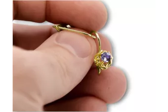 14 كارت من الذهب الأصفر 585 Alexandrite أقراط vec145y-ax روسي سوفيتي الاتحاد السوفيتي حرف يدوية فينتاج آرت ديكو style Art Deco
