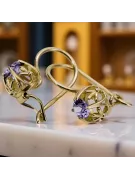 Yellow 14k gold 585 Alexandrite earrings vec145y-ax Russian Soviet USSR Vintage craft Art Deco style