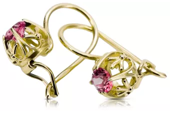 14k κίτρινο χρυσό 585 Ruby Σκουλαρίκια vec145y-rb Russian Soviet USSR Vintage Art Deco style