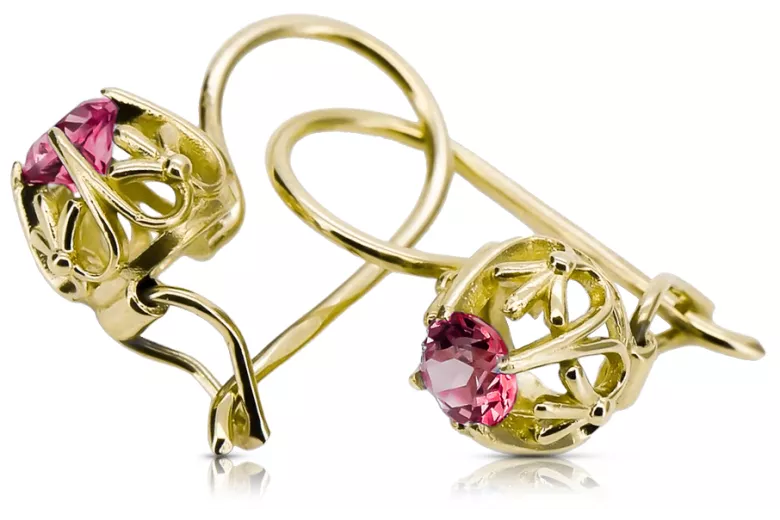 14k žlté zlato 585 Ruby náušnice vec145y-rb Russian Soviet USSR Vintage craft Art Deco style