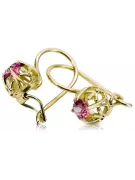 Or jaune 14 carats 585 Ruby des boucles d'oreilles vec145y-rb Russe Soviétique URSS Bijoux vintage Art Deco style