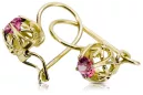 14k žlté zlato 585 Ruby náušnice vec145y-rb Russian Soviet USSR Vintage craft Art Deco style