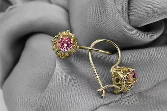 14 Karat Gelbgold 585 Ruby ohrringe vec145y-rb Russisch Sowjetisch UdSSR Vintage Handwerk Art Deco style