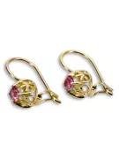 Or jaune 14 carats 585 Ruby des boucles d'oreilles vec145y-rb Russe Soviétique URSS Bijoux vintage Art Deco style