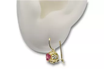 14К жовте золото 585 Ruby Сережки vec145y-rb Російський Радянський СРСР Вінтаж Ар-деко style Art Deco