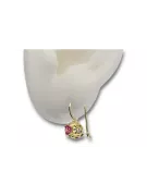 Yellow 14k gold 585 Ruby earrings vec145y-rb Russian Soviet USSR Vintage craft Art Deco style