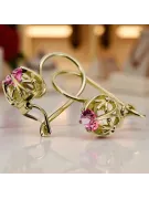 Or jaune 14 carats 585 Ruby des boucles d'oreilles vec145y-rb Russe Soviétique URSS Bijoux vintage Art Deco style