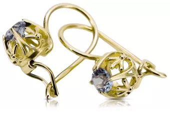 Oro amarillo de 14 quilates 585 Aquamarine pendientes vec145y-aq Ruso Soviético URSS Joyería vintage Art Deco style