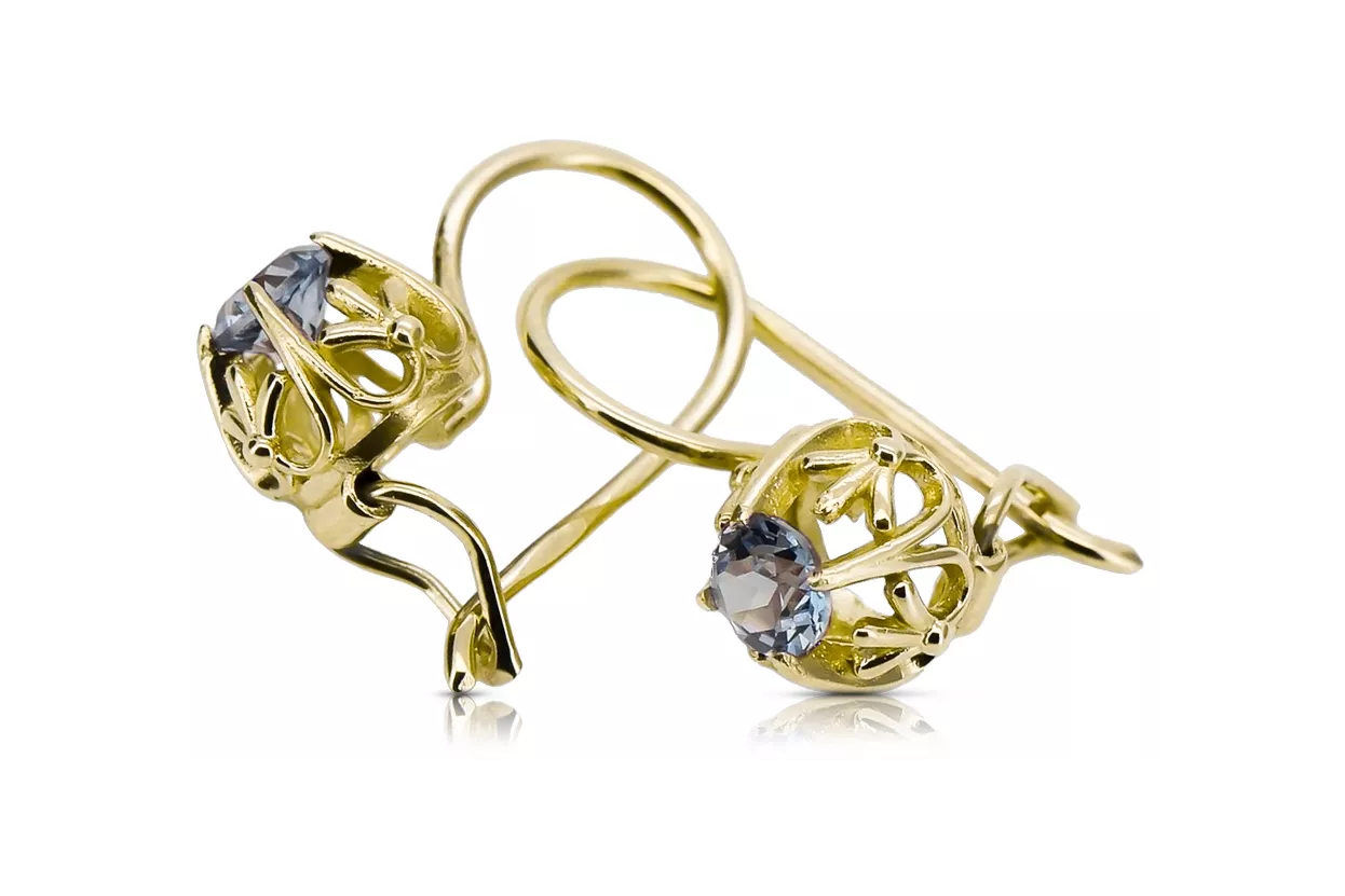 Aur galben 14K 585 Aquamarine cercei vec145y-aq Rusesc Sovietic URSS Stil Vintage Art Deco style