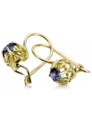 Or jaune 14 carats 585 Sapphire des boucles d'oreilles vec145y-sp Russe Soviétique URSS Artisanat vintage Art Deco style